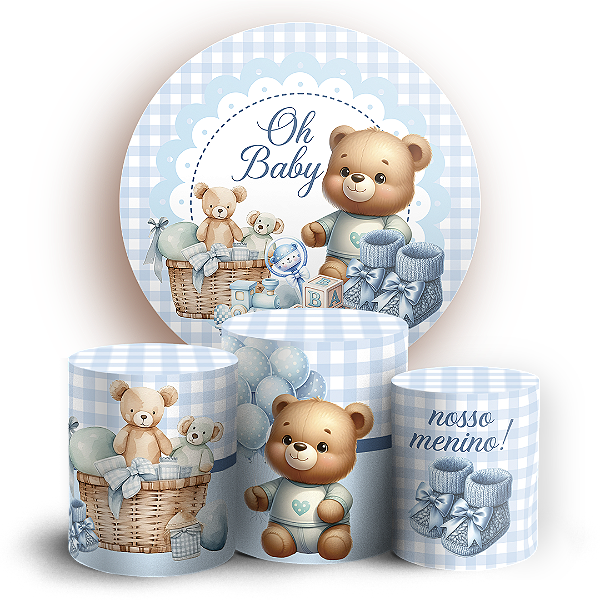 KIT Redondo e Trio Sublimado 3D - Ursinho Azul