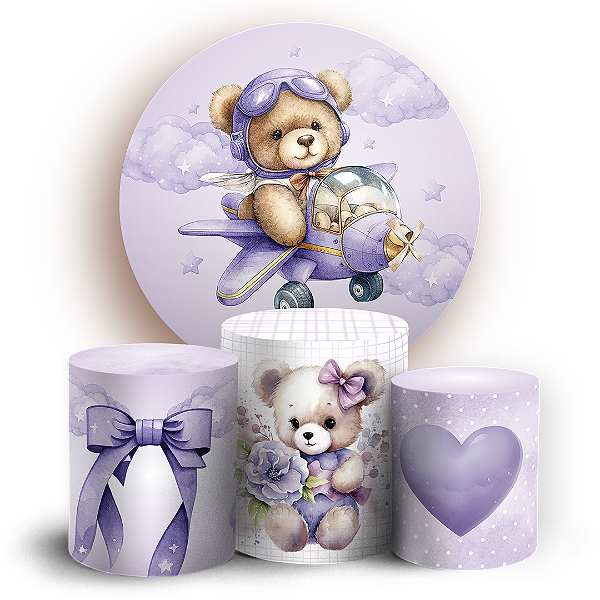 KIT Redondo e Trio Sublimado 3D - Ursinha Lilás