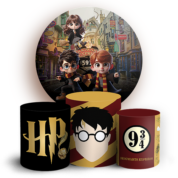 KIT Redondo e Trio Sublimado 3D - Harry Potter