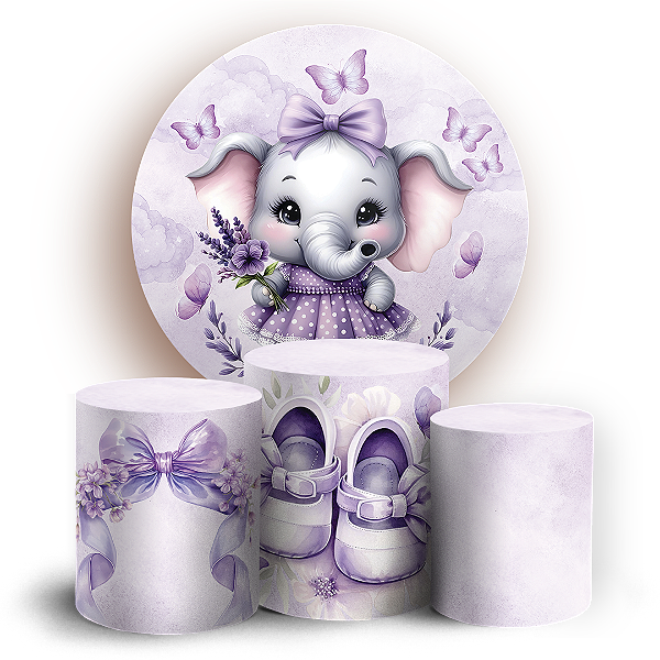 KIT Redondo e Trio Sublimado 3D - Elefantinha Lilás