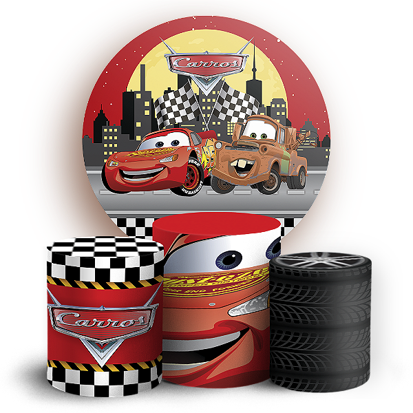 KIT Redondo e Trio Sublimado 3D - Carros