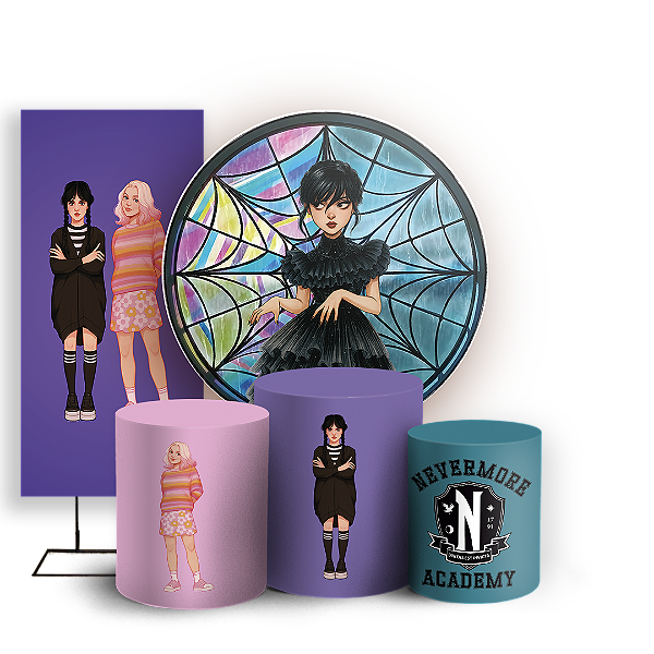 KIT Redondo Trio e Faixa Sublimado 3D - Wandinha