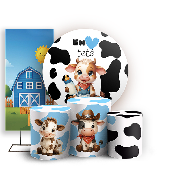 KIT Redondo Trio e Faixa Sublimado 3D - Vaquinha Eu Amo Tetê