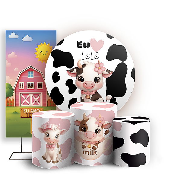 KIT Redondo Trio e Faixa Sublimado 3D - Vaquinha Eu Amo Tetê