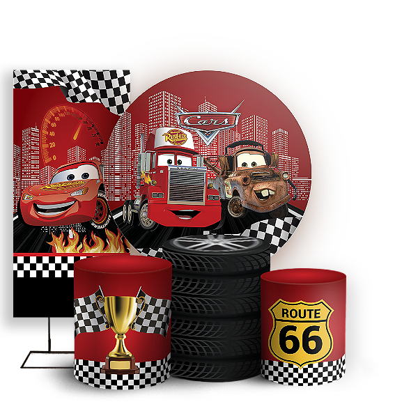 KIT Redondo Trio e Faixa Sublimado 3D - Carros