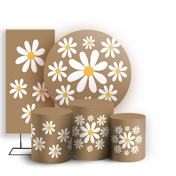 KIT Redondo Trio e Faixa Sublimado 3D - Flor Margarida