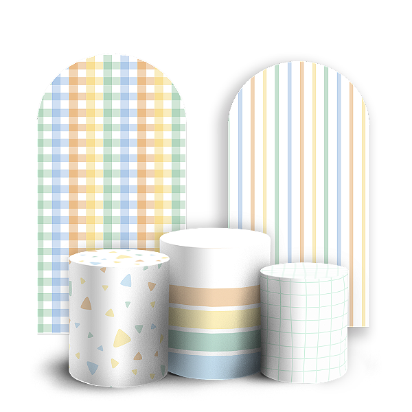 Faixas Laterais e Trio Cilindro Sublimado 3D Vest Facil - Cores Colorido Arco Iris Xadrez - By Cris Reis & Sara Bolando