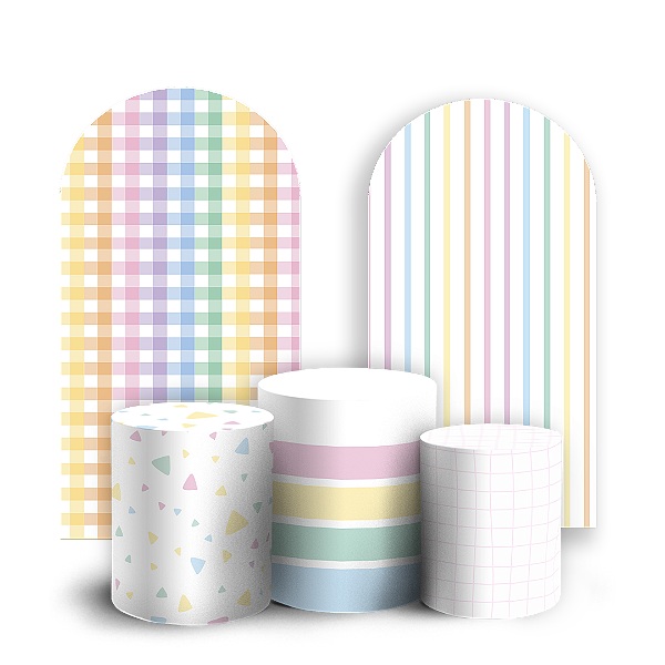 Faixas Laterais e Trio Cilindro Sublimado 3D Vest Facil - Cores Colorido Arco Iris Xadrez - By Cris Reis & Sara Bolando