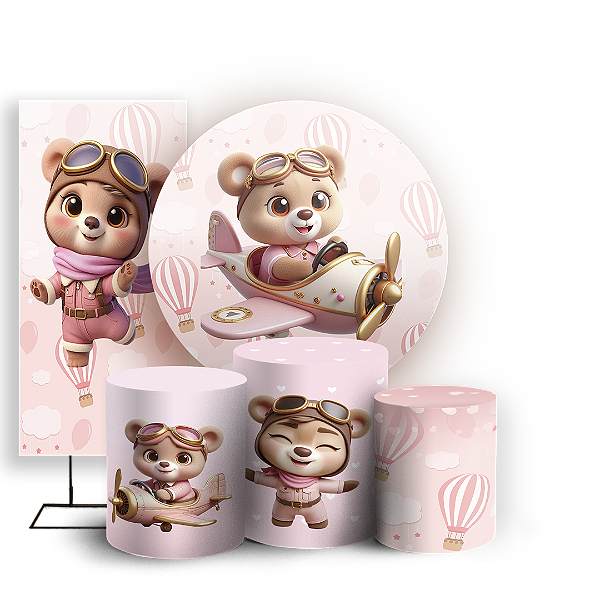 KIT Redondo Trio e Faixa Sublimado 3D - Ursinha