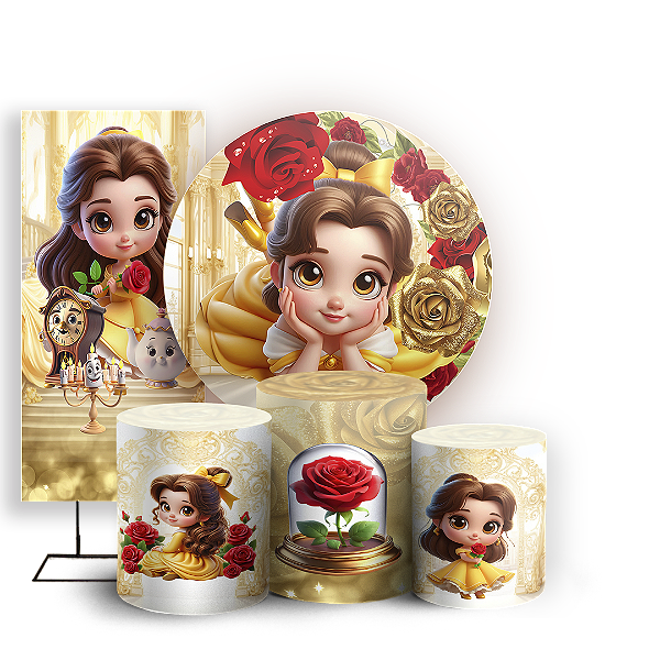 KIT Redondo Trio e Faixa Sublimado 3D - Princesa Bela