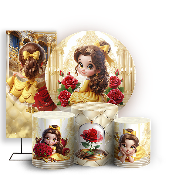 KIT Redondo Trio e Faixa Sublimado 3D - Princesa Bela