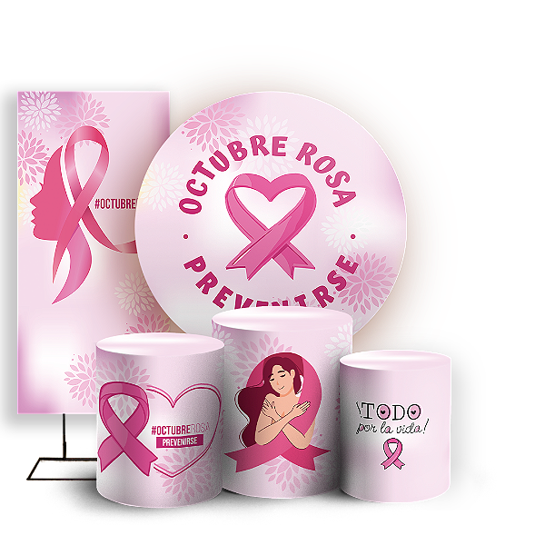 KIT Redondo Trio e Faixa Sublimado 3D - Octubre Rosa ES
