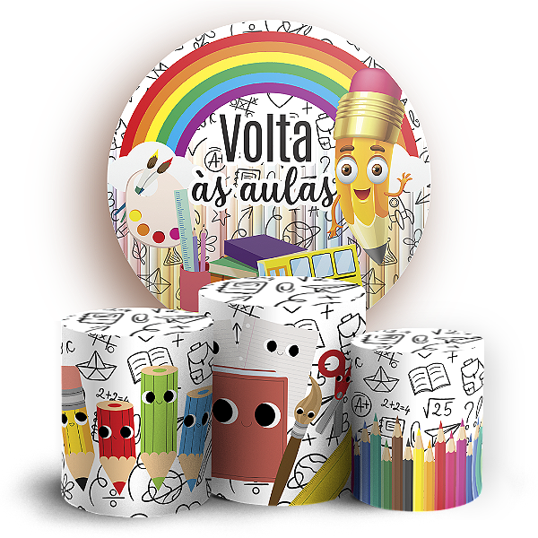 KIT Redondo e Trio Sublimado 3D - Volta as Aulas