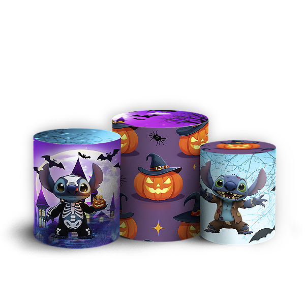 Trio Cilindro Sublimado 3D - Stitch Halloween