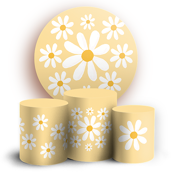 KIT Redondo e Trio Sublimado 3D - Flor Margarida