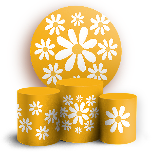 KIT Redondo e Trio Sublimado 3D - Flor Margarida