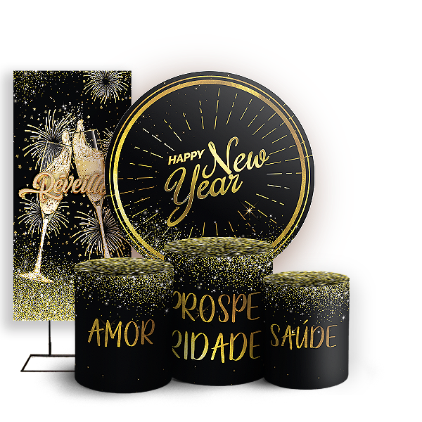 KIT Redondo Trio e Faixa Sublimado 3D - Ano Novo