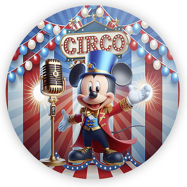 Painel Redondo Sublimado 3D - Mickey E Minnie Circo