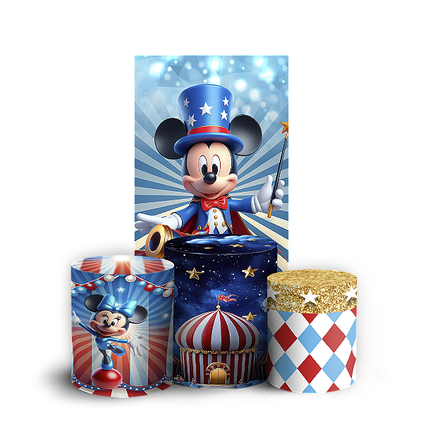 Faixa Lateral e Trio Cilindro Sublimado 3D Vest Facil - Mickey E Minnie Circo