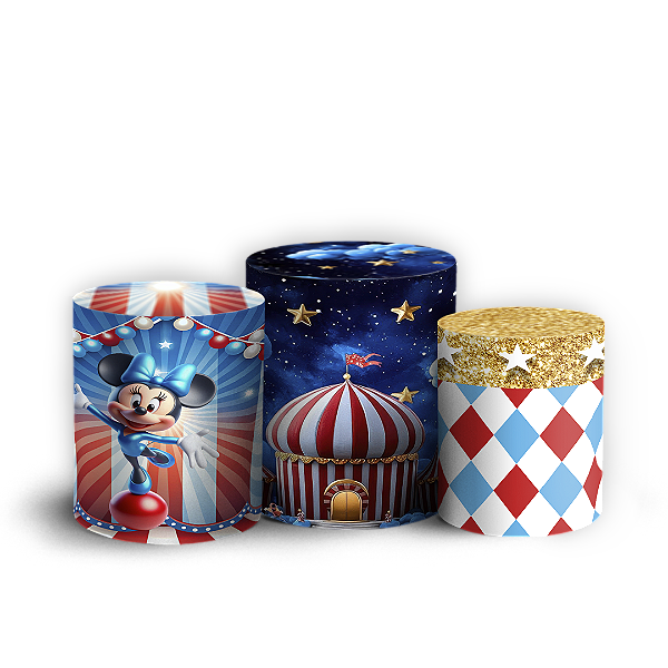 Trio Cilindro Sublimado 3D - Mickey-E-Minnie-Circo