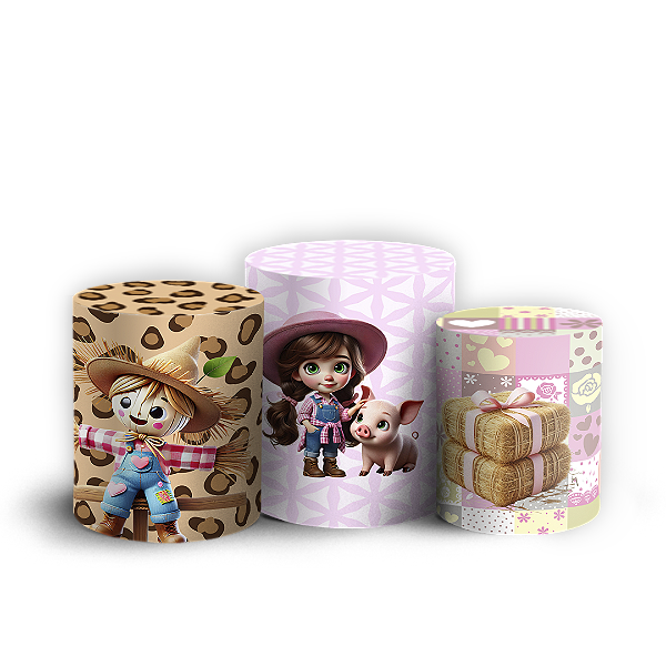 Trio Cilindro Sublimado 3D - Fazendinha