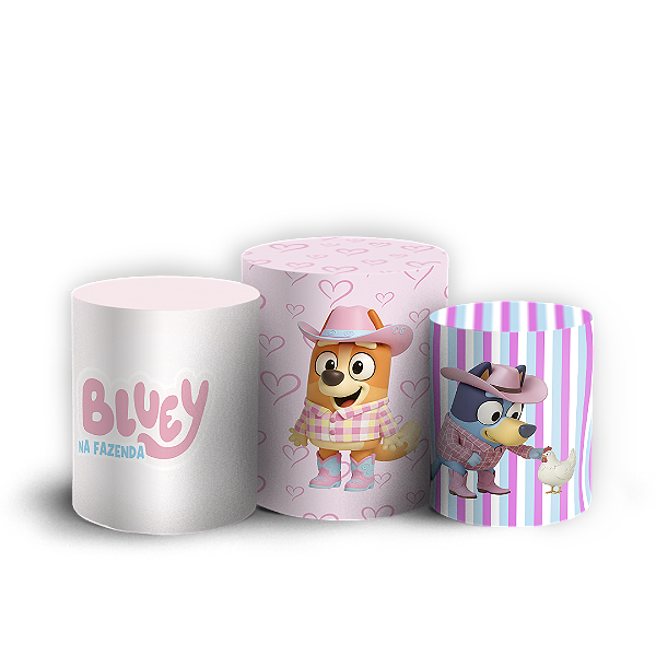 Trio Cilindro Sublimado 3D - Bluey Fazendinha