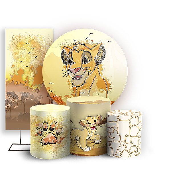 KIT Redondo Trio e Faixa Sublimado 3D - Rei Leão Aquarela