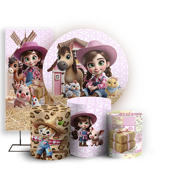 KIT Redondo Trio e Faixa Sublimado 3D - Fazendinha