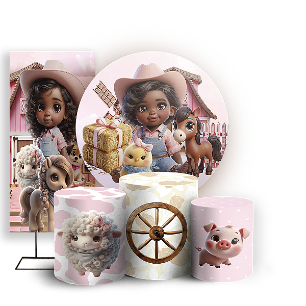 KIT Redondo Trio e Faixa Sublimado 3D - Fazendinha