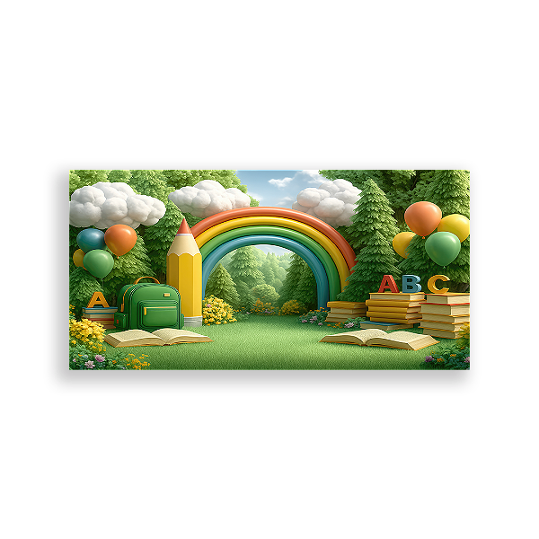 Painel Retangular Sublimado 3D - Fundo Fotografico Escola ABC