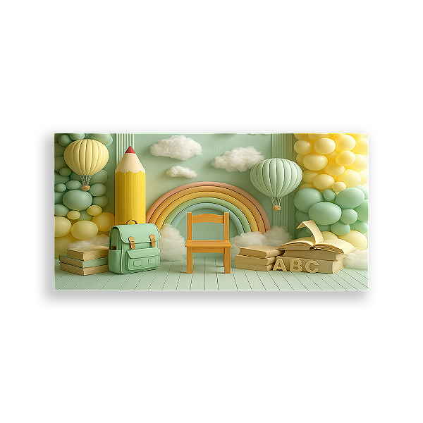 Painel Retangular Sublimado 3D - Fundo Fotografico Escola ABC