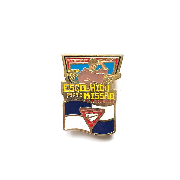 Pin, Escolhido para a Missão, com bandeira dos Desbravadores