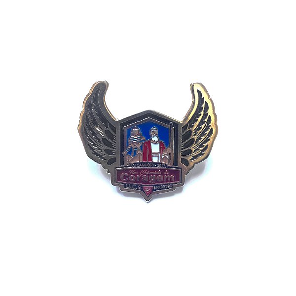 Pin, Um Chamado de Coragem, com asas, fundo Azul