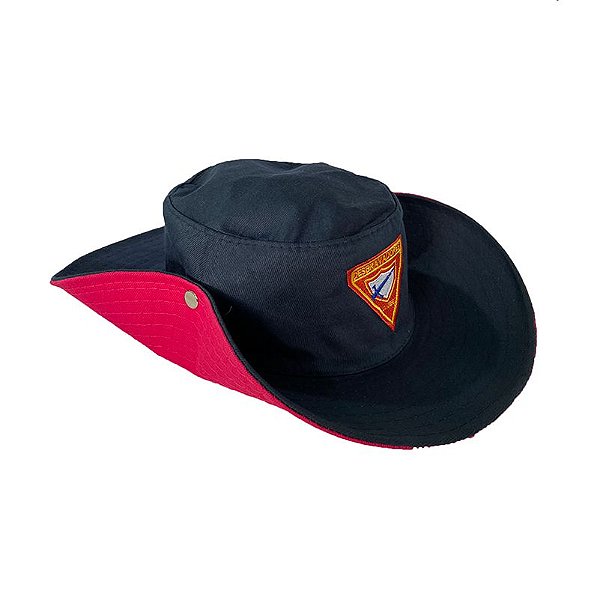 CHAPÉU AUSTRALIANO, AZUL ESCURO COM ROSA E LOGO D1