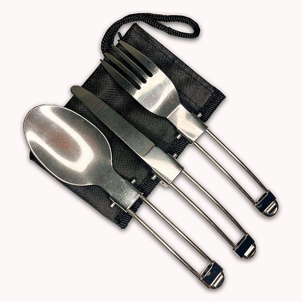 Kit 3 Talheres Inox Retrátil Camping