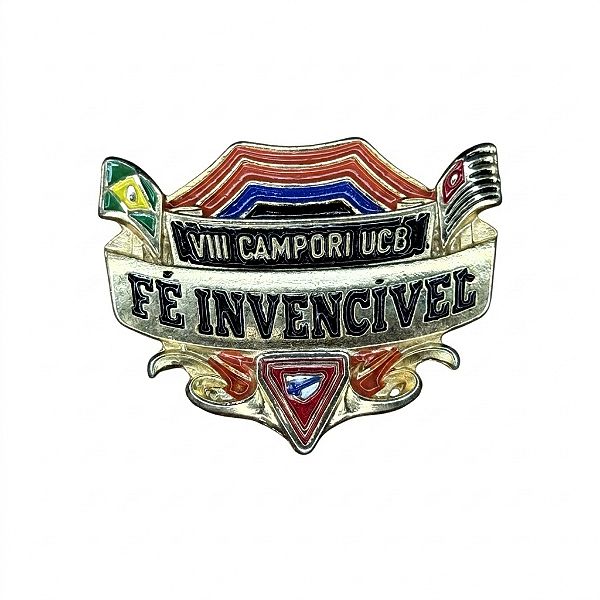 ARGANEL/PRENDEDOR DE LENÇO CAMPORI UCB, "FÉ INVENCÍVEL", COM LOGO EM 3D