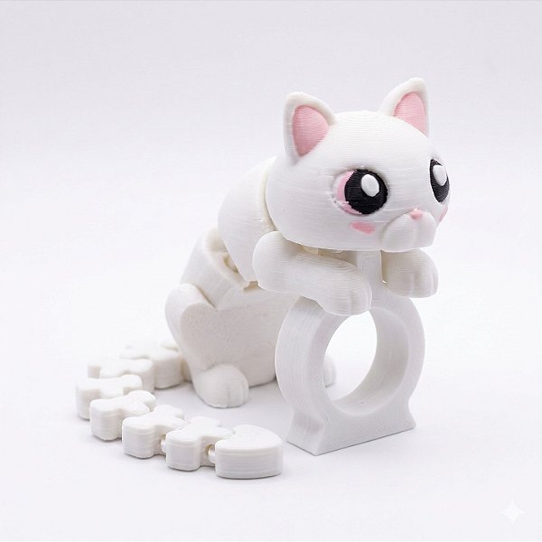 ARGANEL/PRENDEDOR DE LENÇO 3D ARTICULADO, GATINHO RABO LONGO.
