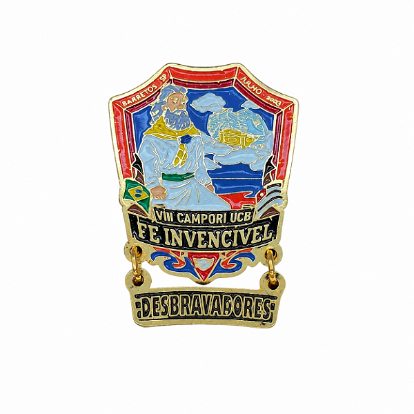 ARGANÉU/PRENDEDOR DE LENÇO FÉ INVENCIVEL UCB, COM PINGENTE DESBRAVADOR