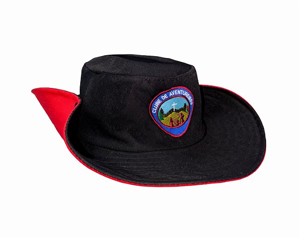 CHAPÉU AUSTRALIANO, PRETO COM VERMELHO, AVENTUREIRO ADULTO