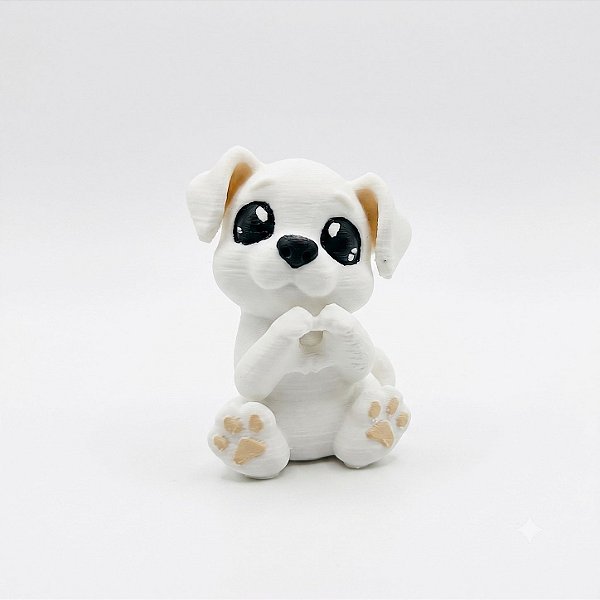 ARGANEL/PRENDEDOR DE LENÇO, 3D CACHORRINHO BRANCO FAZENDO CORAÇÃO
