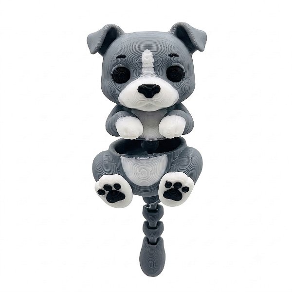 ARGANEL/PRENDEDOR DE LENÇO, CACHORRO CINZA ARTICULADO