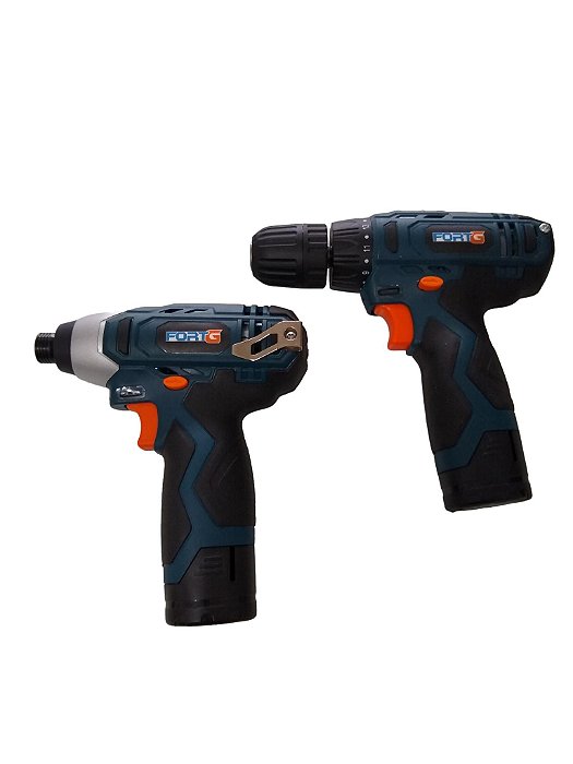 Kit parafusadeira impacto 1/4" + parafusadeira com maleta e 02 baterias 12v Fortg.