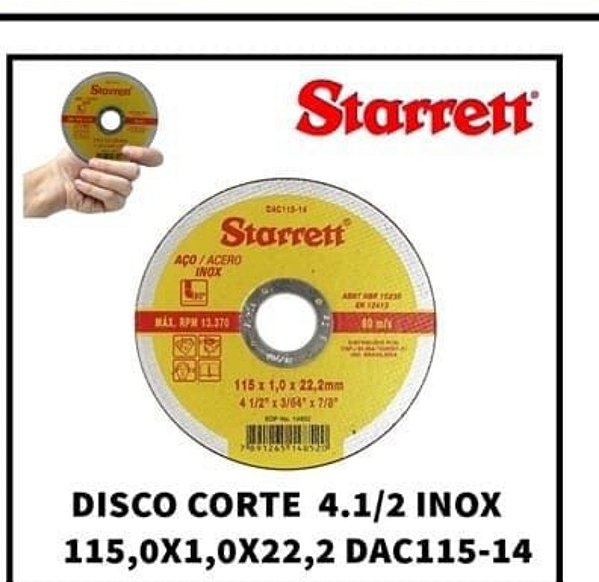 Kit 48 discos corte inox 115mm x 1,0 x 22,23mm Starrett.
