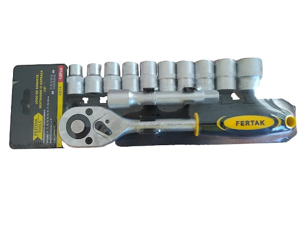 Jogo de soquetes sextavado com catraca 1/2" Fertak.