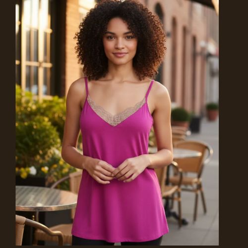 Blusa Feminina Cotton Light Com Renda Cereja Rosa