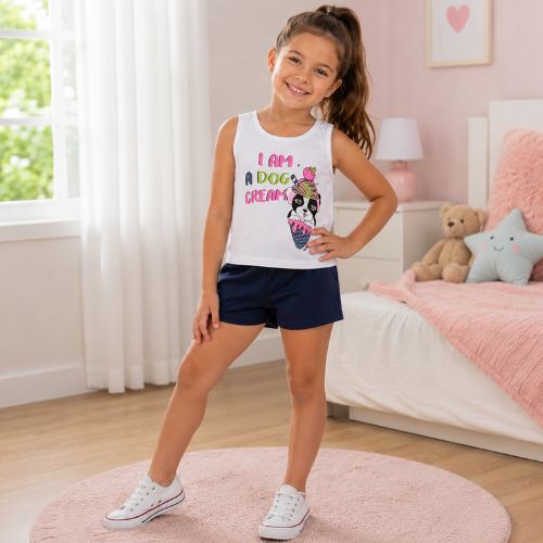 Conjunto Infantil Blusa e Shorts Cachorro Feminino Verão- Kely Kety