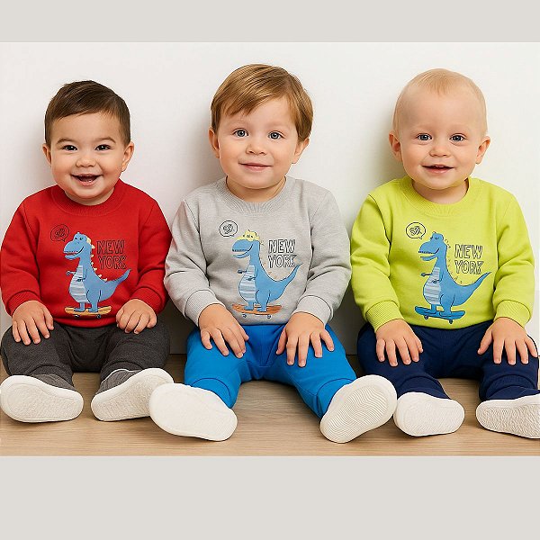 Conjunto Infantil Moletom Estampa Dinossauro Tam 1 A 3 Rei Rex