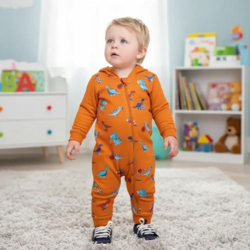 Macacão em Moletom c/ Capuz Bebê Menino Dinos Damasco - ReiRex