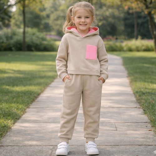 Conjunto Longo Infantil Moletom Peluciado Com Capuz Menina Kely & Kety