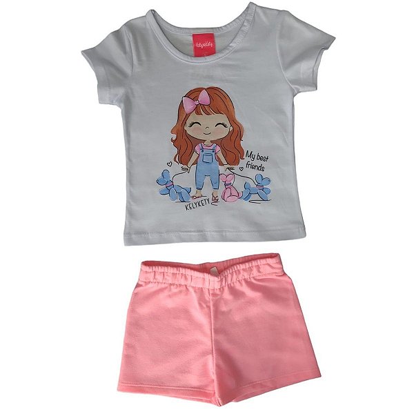 Conjunto Feminino My best Friends  Kely Kety Shorts Moletinho